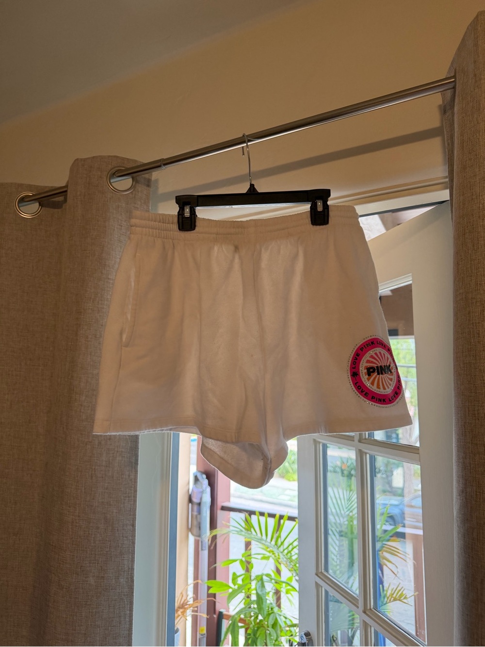 PINK Victoria's Secret White Lounge Shorts with Pink Logo Patch size large